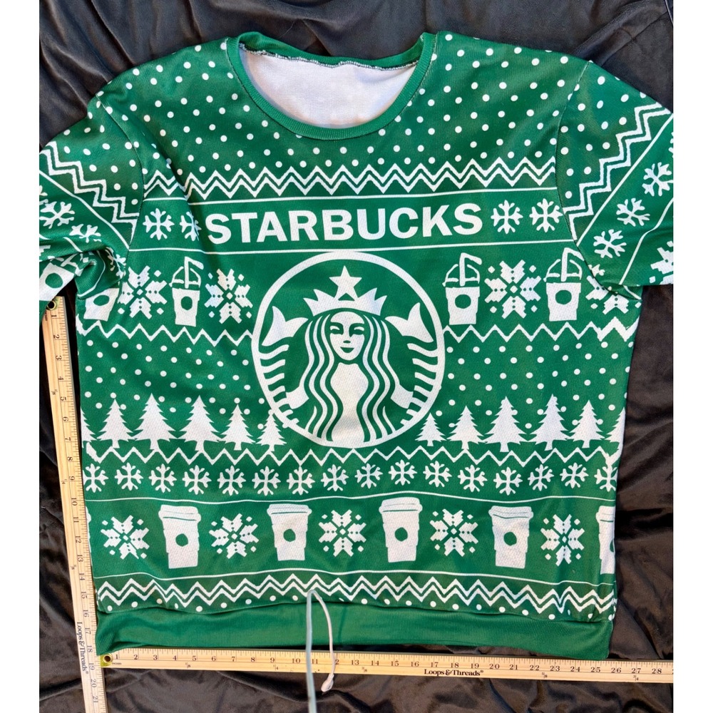 Starbucks Green White Fair Isle Holiday Sweatshirt 2XL Coffee Siren Logo